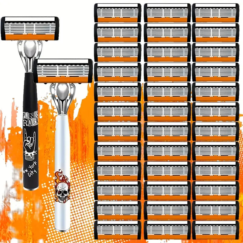 Retro Manual Razor Set 6-Layer Progressive Blade Replaceable Head Men's Beard Care Razor