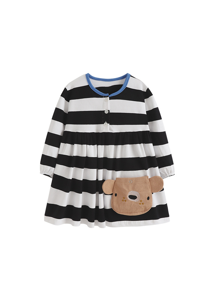 Transfronterizo malwee vestido de niña otoño y invierno nuevo estilo europeo y americano de niños pequeños y medianos cuello redondo mangas largas vestido de princesa a rayas grandes