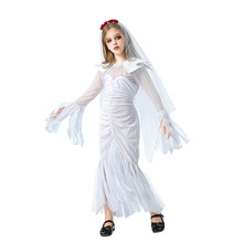 2025欧美万圣节儿童服装鬼新娘女巫装搞怪连衣裙女童舞台表演服装