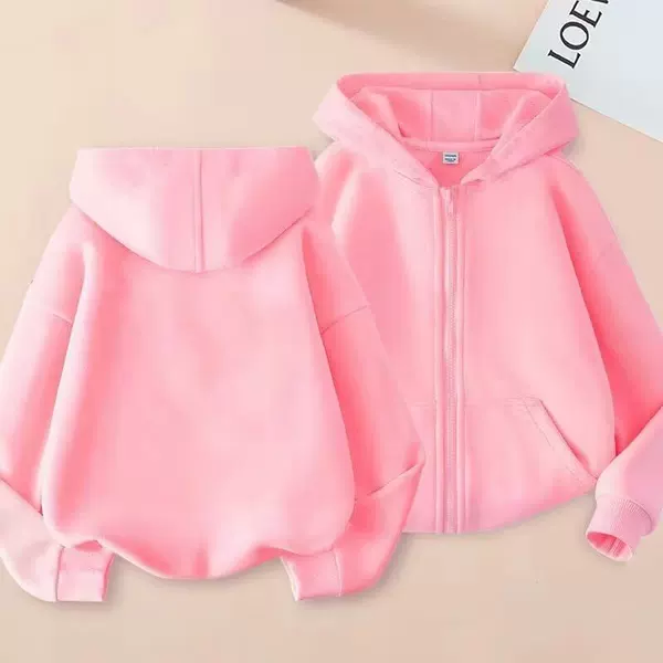 Boys and Girls Spring and Autumn Thin Cardigan Fashion Hooded Sweater Middle and Big Children Solid Color Casual Coat Zipper Sweater Trendy