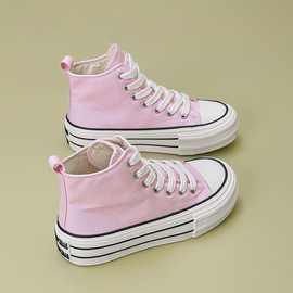 子仟金春夏新品系带时尚圆头高帮帆布鞋图片款图片色成年女