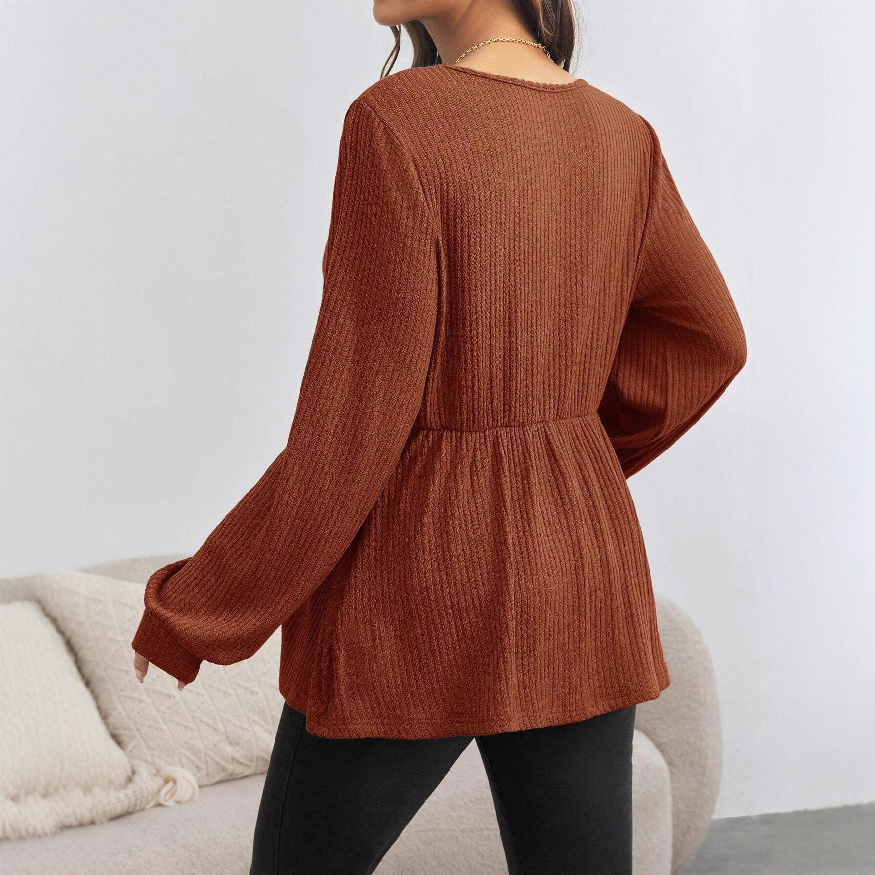 Foreign Trade Maternity Wear 2025 New Style European and American Amazon V-Neck Solid Color Top Loose Long-Sleeve Pullover Maternity T-Shirt