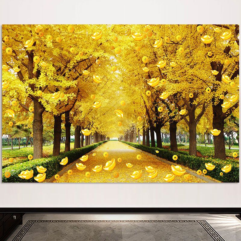 Money Rolling Feng Shui Painting Gold All over the Lands Money Tree Hanging Painting Fortune Tree Lucky Money Gathering Mood Forest Self-adhesive Painting