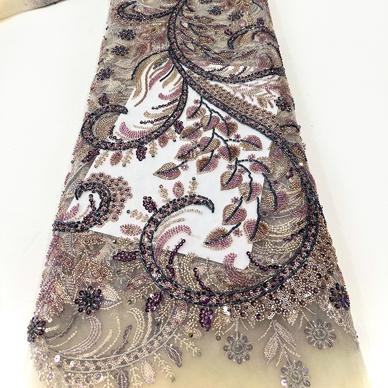 Inventario de cuentas bordadas de tubo de cuentas, cuentas de sequilla, tela de bordado de malla, vestido de boda, vestido de moda, tela de bordado de encaje