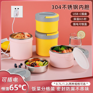 Electric Lunch Box USB Car Plug-In Heating Water-Free Office Worker Lunch Box 304 Stainless Steel Insulated Lunch Box