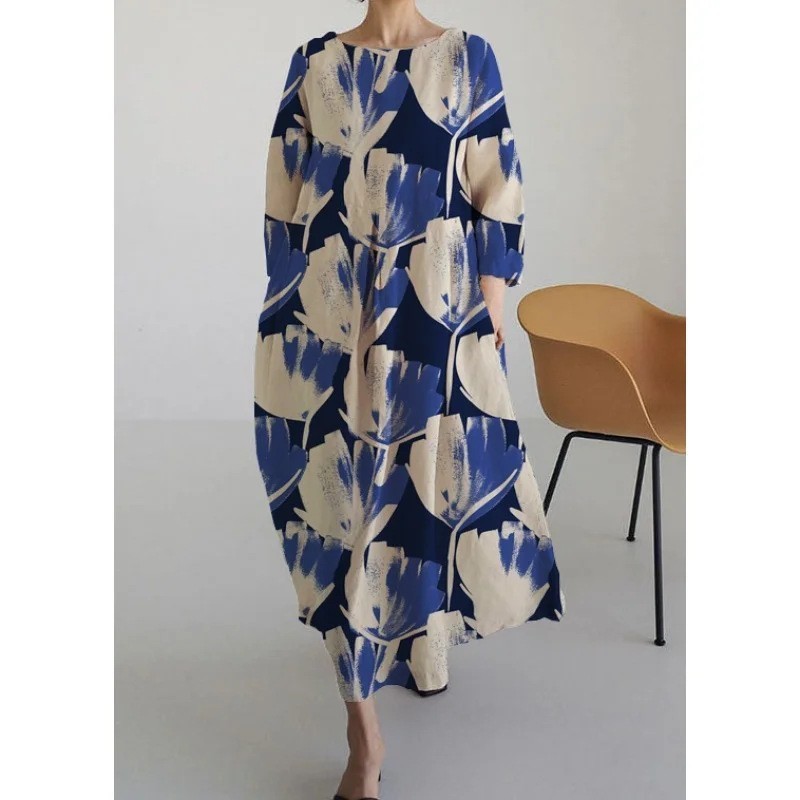 Elegant Retro Printing Crafts Long Sleeve Dress Ladies