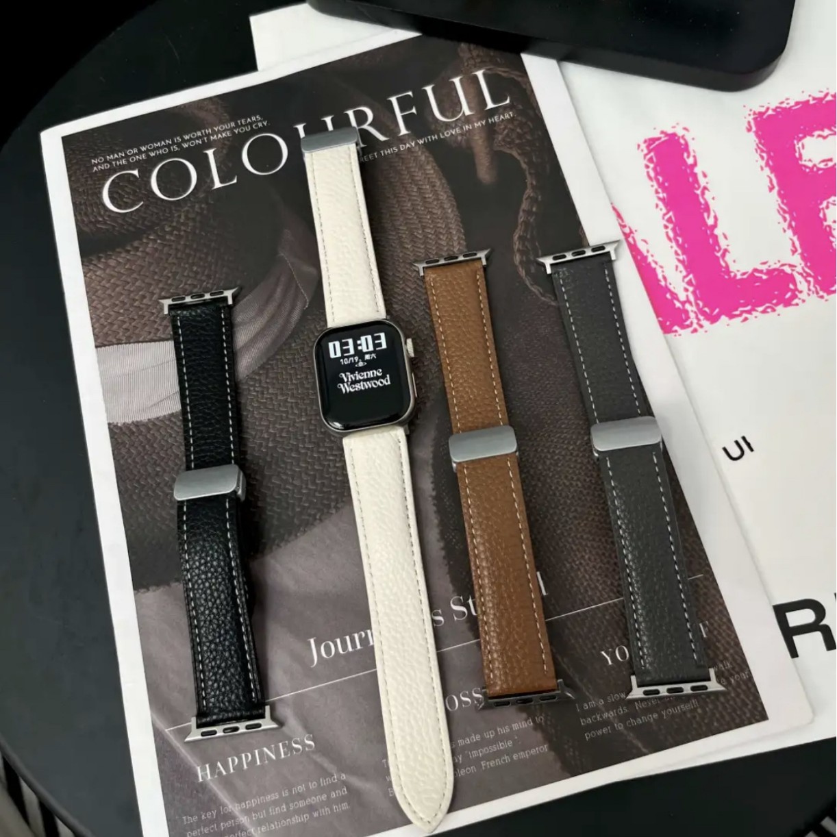 適用於iwatchs10/9荔枝紋皮質錶帶AppleWatch8/7秋冬高級感磁吸腕