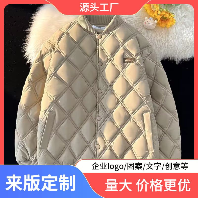 Winter rhombus warm cotton-padded coat men's loose men's and women's baseball jacket cotton-padded coat stand collar breasted thickened coat