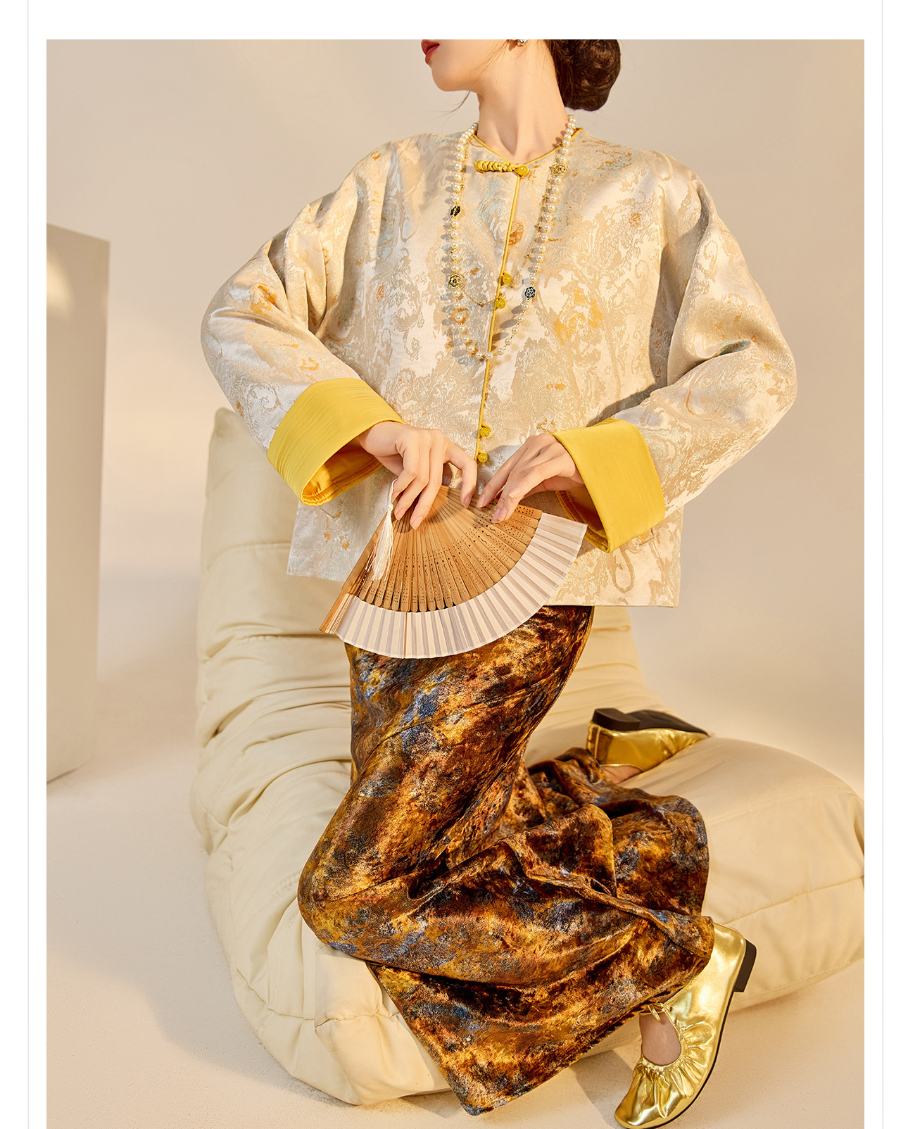 Áo khoác nữ kiểu Trung Hoa mới, chất liệu jacquard họa tiết nổi, phối khuy cài, form suông thu đông N9025 — Miju [phiên bản cotton], Hồng nhạt [phiên bản cotton], hồng nhạt, cơm cam chi tiết 8
