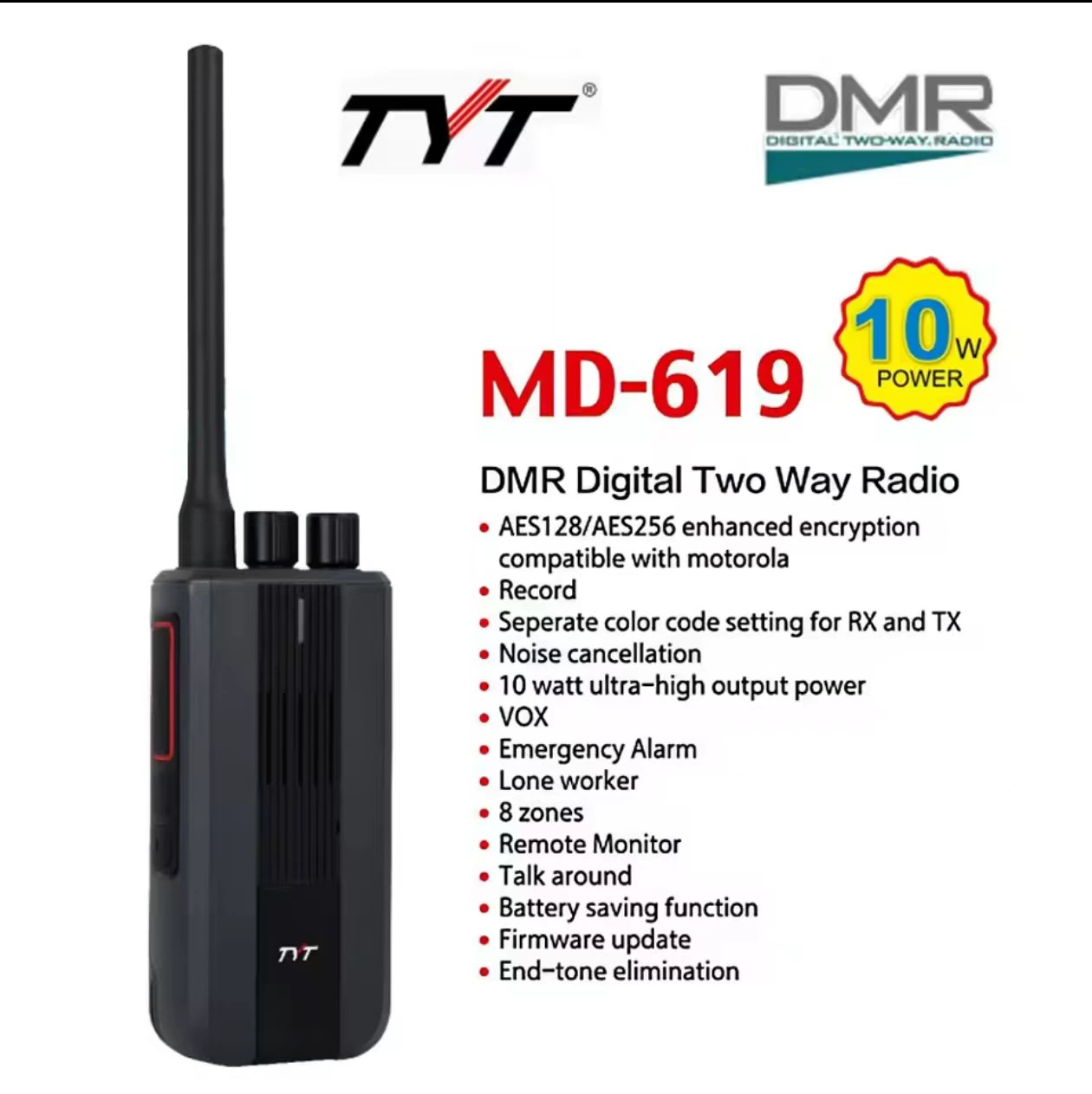 TYT teyitong MD-619DMR цифровая рация 10 Вт Оптовая Поддержка завода высокой мощности AES-256