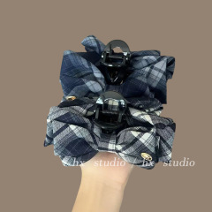 时尚格纹蝴蝶结抓夹高级少女马尾顶夹头饰ins复古百搭盘发鲨鱼夹