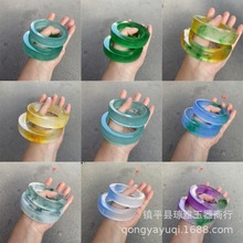 直播货源高冰手镯毛胚镯石英岩玉飘花玉镯子阳绿色手镯毛坯毛料批