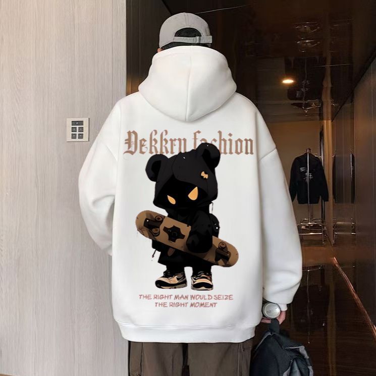 Hooded Sweatshirt Men's Autumn and Winter Fleece-Lined Thick Versatile Trendy Brand Violent Bear Print American Student Jacket Hooded Sweatshirt Men's Autumn and Winter Fleece-Lined Thick Versatile Trendy Brand Violent Bear Print American Student Jacket