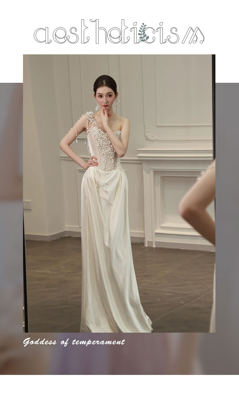 Elegant Style Light Wedding Dress Pearl Morning Robe Mermaid Style Gown For Engagement Niche Banquet Evening Wear_ecoleips.com