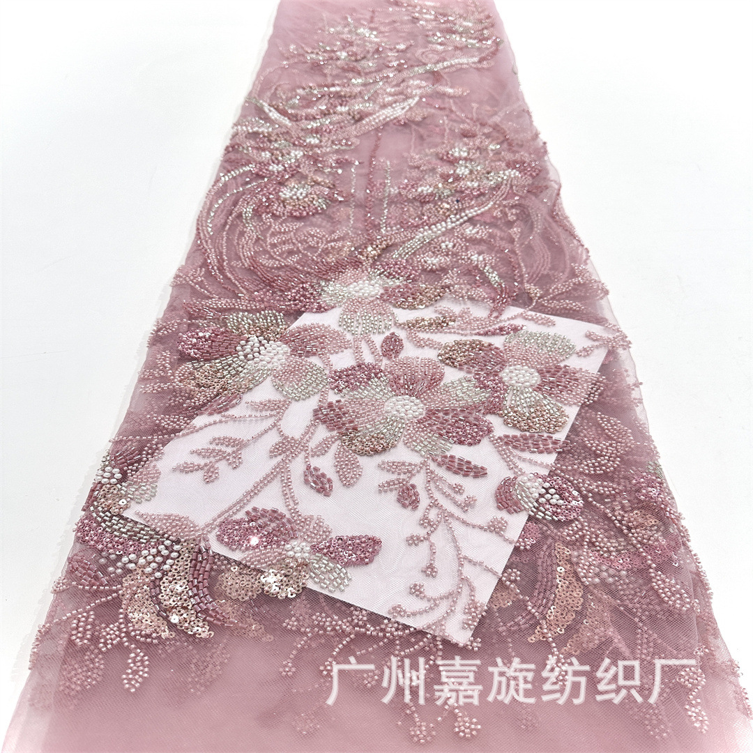 Encaje bordado con motivos florales, tela con bordado elaborado, lentejuelas, bordado con cuentas tubulares, vestido de novia, qipao, tela de malla de encaje.