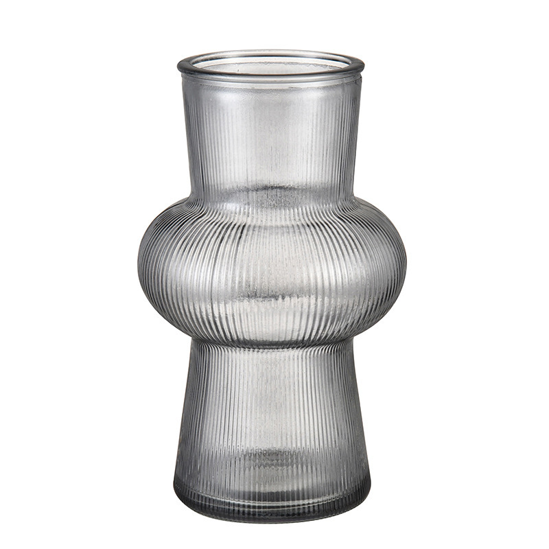 Vaso de vidrio transparente simple a rayas verticales ins viento de alto valor facial hidropónico doméstico rosa lirio al por mayor