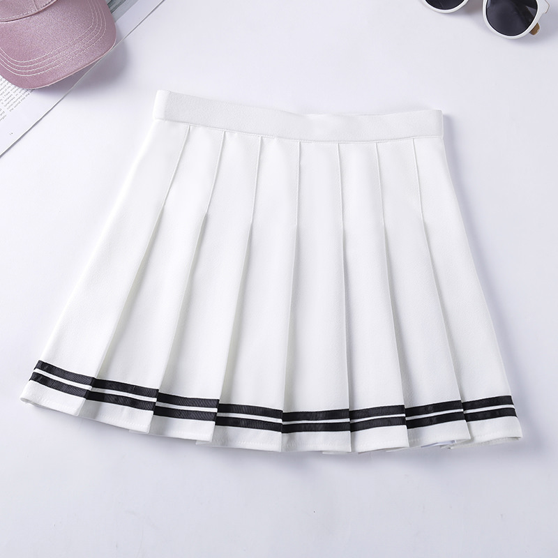 Women's Clothing Waist Pleated Skirt Student Striped Skirt With Safety Pants College Style_voghion.com