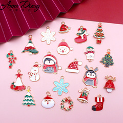 新款聖誕節3合金滴油DIY飾品配件節日聖誕樹雪人雪花鈴鐺企鵝掛件