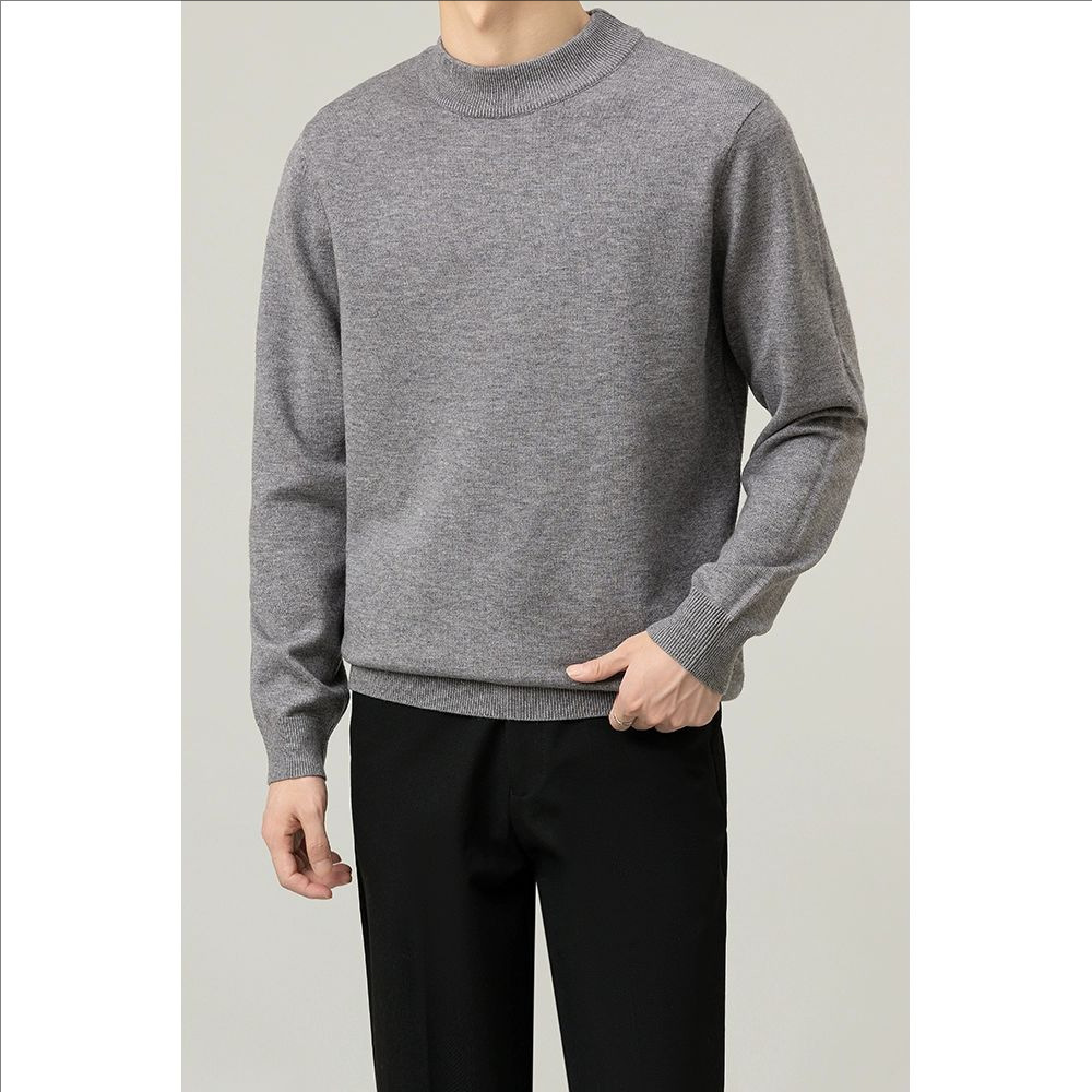 Suéter de hombre otoño y invierno nuevo cuello redondo caliente delgado casual hombre camiseta de fondo de color sólido de moda de hombre