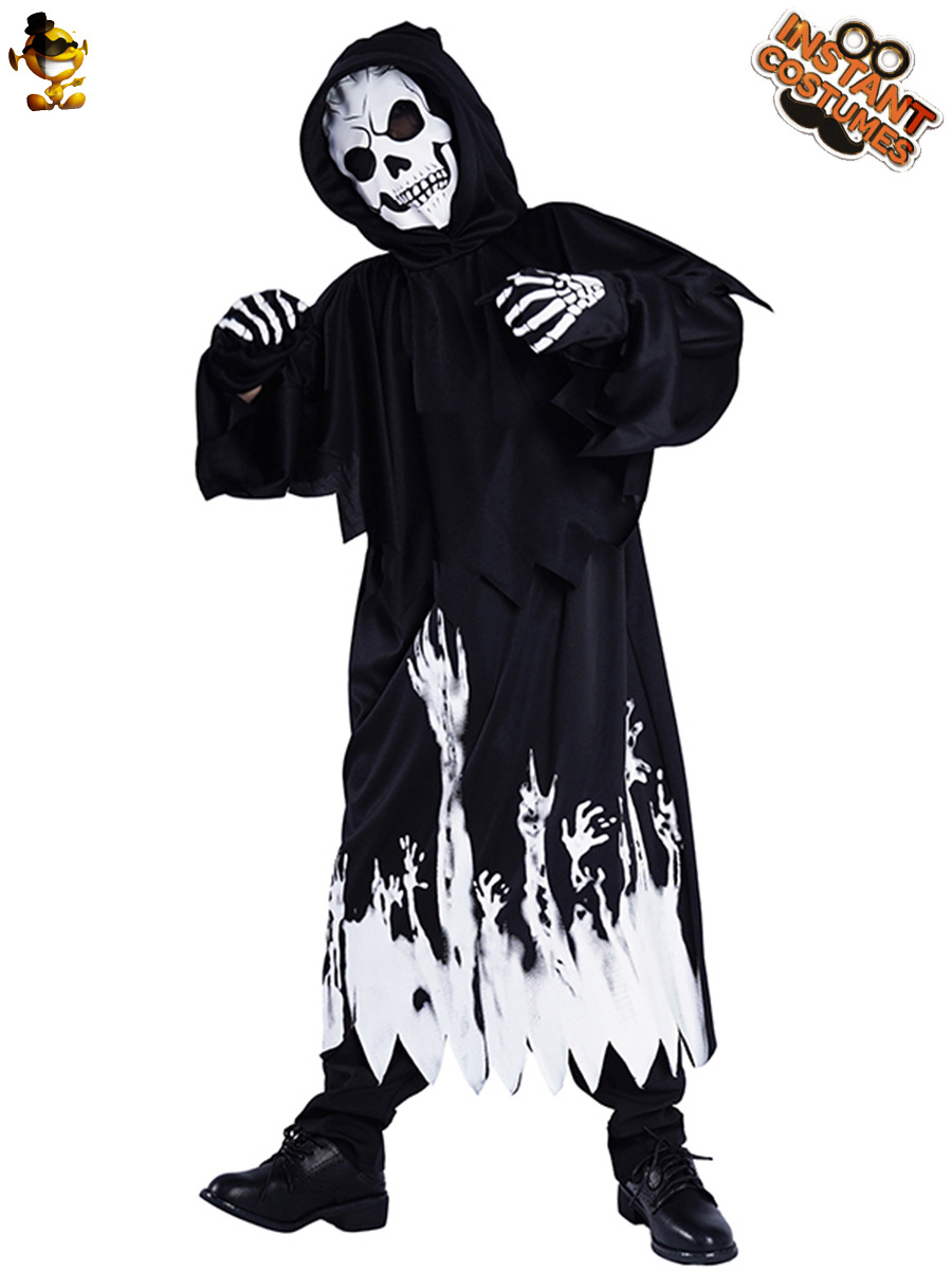 Traje del Partido de los niños Halloween carnaval Cosplay horror fluorescente cráneo traje negro