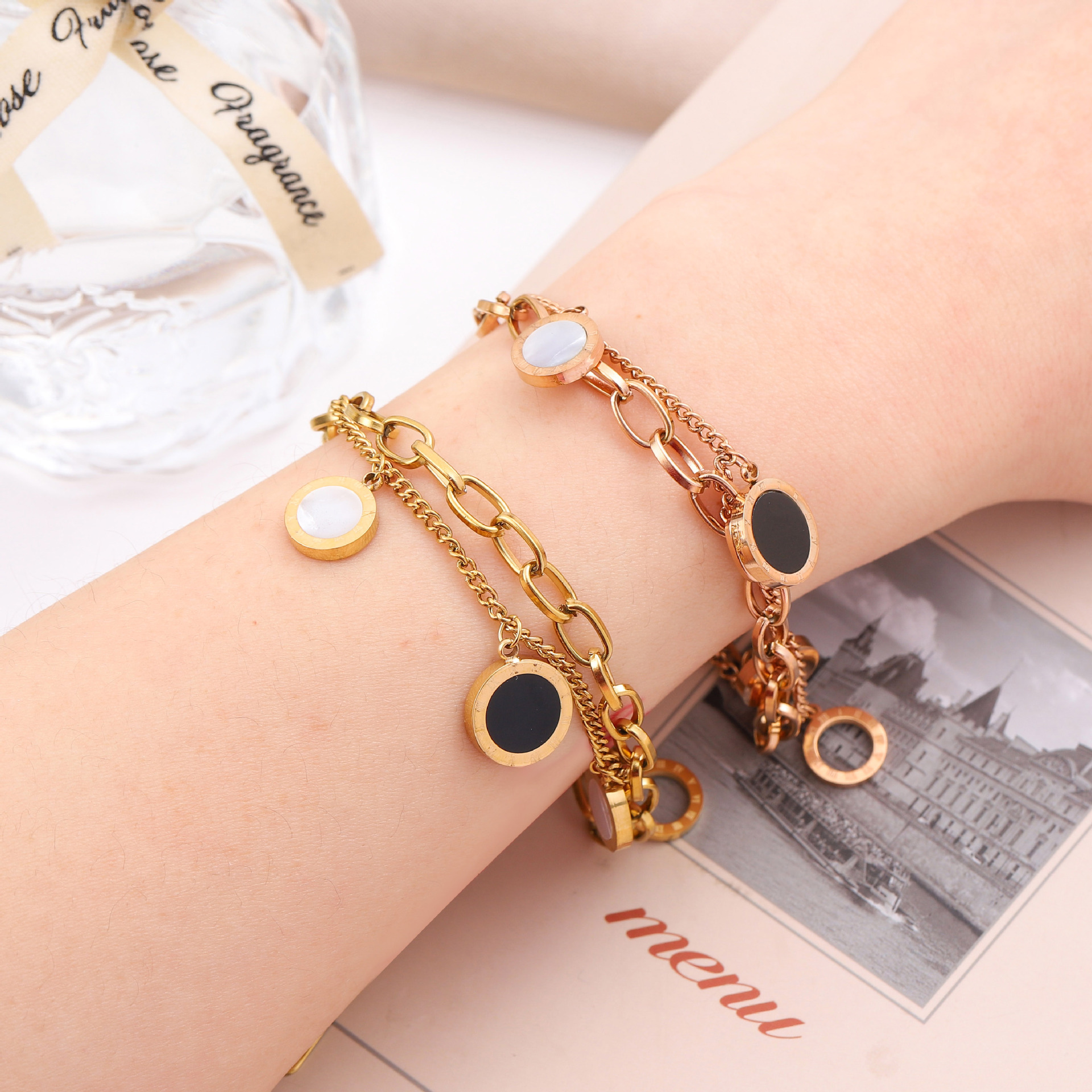 Double Layer Chain Link Bracelet For Women In Titanium Steel_voghion.com