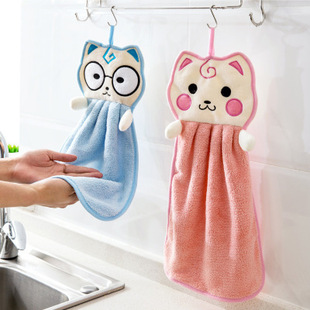 Kitchen Supplies Coral Velvet Hand Towel Hanging Cartoon Hand Towel Super Absorbent Non-Cute Female Thick Towel