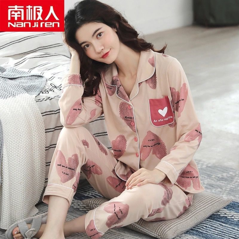 Algodón pijamas de primavera y otoño manga larga traje verano nuevo estudiante estilo coreano suelta desgaste dos