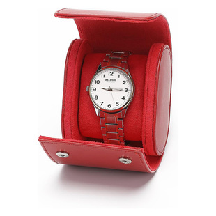 Pu Leather Watch Storage Box Red Watch Box Oval Storage Box Pu High-End Sewing Watch Box