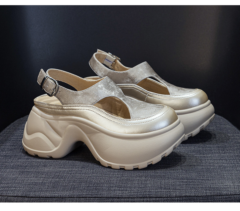Sandal nữ đế dày mũi bít phong cách La Mã — M2897 xanh lá, M2897 bạc, M2897 màu mơ, M2897 màu da báo chi tiết 36