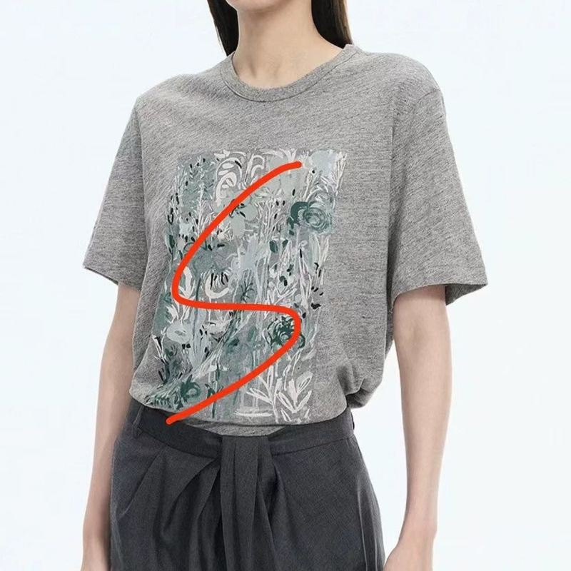 [Same Style as in the Mall] 26 Spring New Arrival T-Shirt with Intricate Floral Design Short-Sleeve Women's 2760