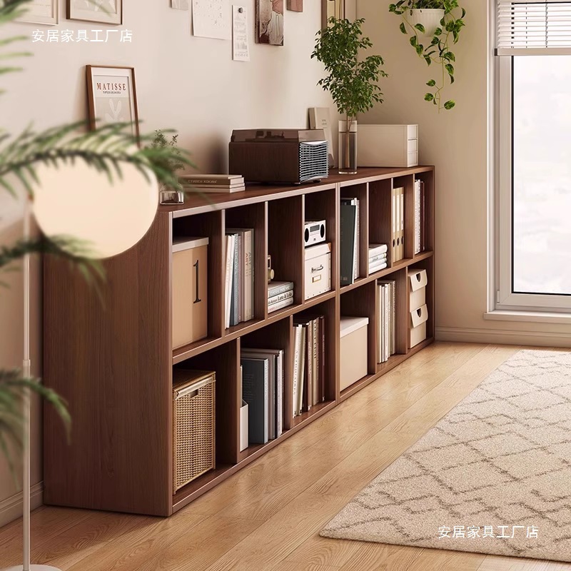 Solid Wood Bookcase Storage Cabinet Home Living Room Wall Storage Cabinet Storage Cabinet Low Cabinet Combination Grid Cabinet Floor-Standing Bookshelf