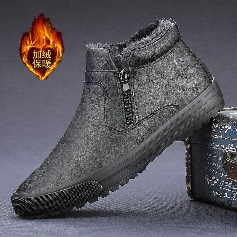Новые зимние ботинки Martin, мужские повседневные модные Универсальные кожаные ботинки с высоким берцем на молнии, теплые толстые хлопковые туфли на флисовой подкладке для мужчин