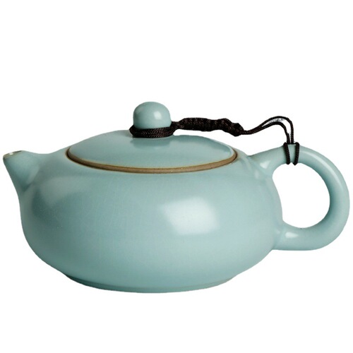 Ru kiln can be opened to raise flat Xishi pot household teapot ceramic single azure Kungfu teapot single pot azure