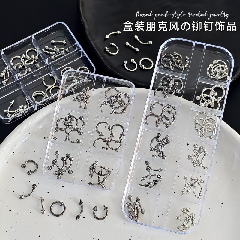 跨境爆款穿孔铆钉美甲饰品辣妹朋克风金属圆环钉子穿戴甲配饰批发|undefined