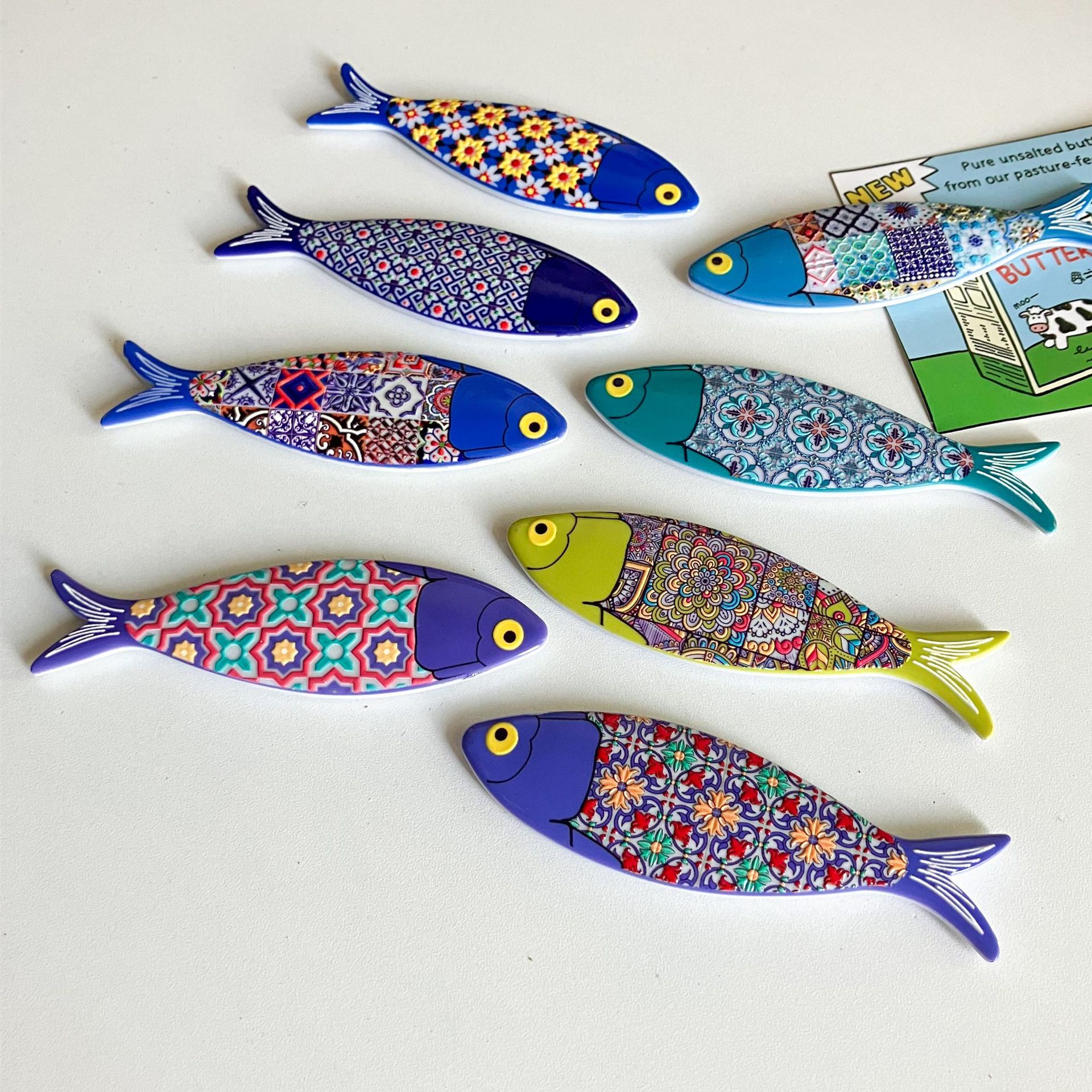 Nueva etiqueta de nevera de pescado transfronteriza estilo bohemio color material de melamina patrón en relieve decoración diaria del hogar