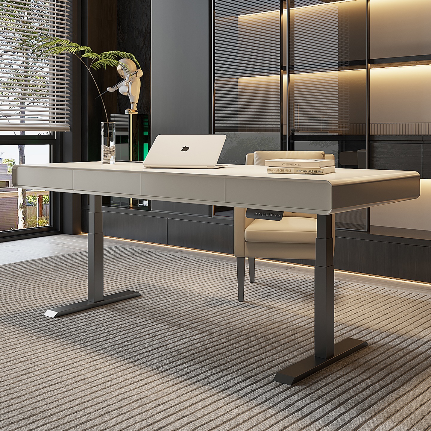 Italian Light Luxury Solid Wood Smart Electric Liftable Desk Living Room Home Large Long Table Double Office Computer Desk