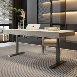 意式轻奢实木智能电动可升降书桌客厅家用大长桌子双人办公电脑桌