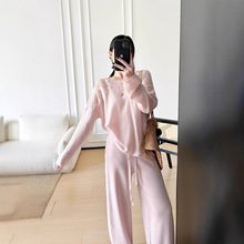 南油高端女装2025新款法式慵懒风镂空设计拼接简约百搭宽松针织衫