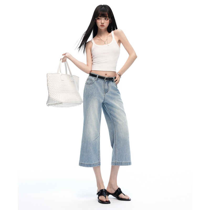 Light Blue Linen Blend Cropped Flared Jeans for Women, Size 26, New Summer Fashion Trendy Simple Versatile Mid-Length Pants Light Blue Linen Blend Cropped Flared Jeans for Women, Size 26, New Summer Fashion Trendy Simple Versatile Mid-Length Pants