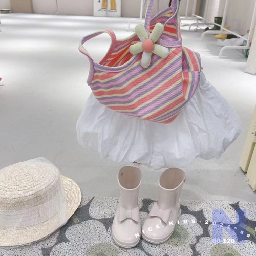 Summer 2025 Cute Baby Girl Fashion Glitter and Grace Style Rainbow 3D Small Flower Tank Top and Floral Pants Set