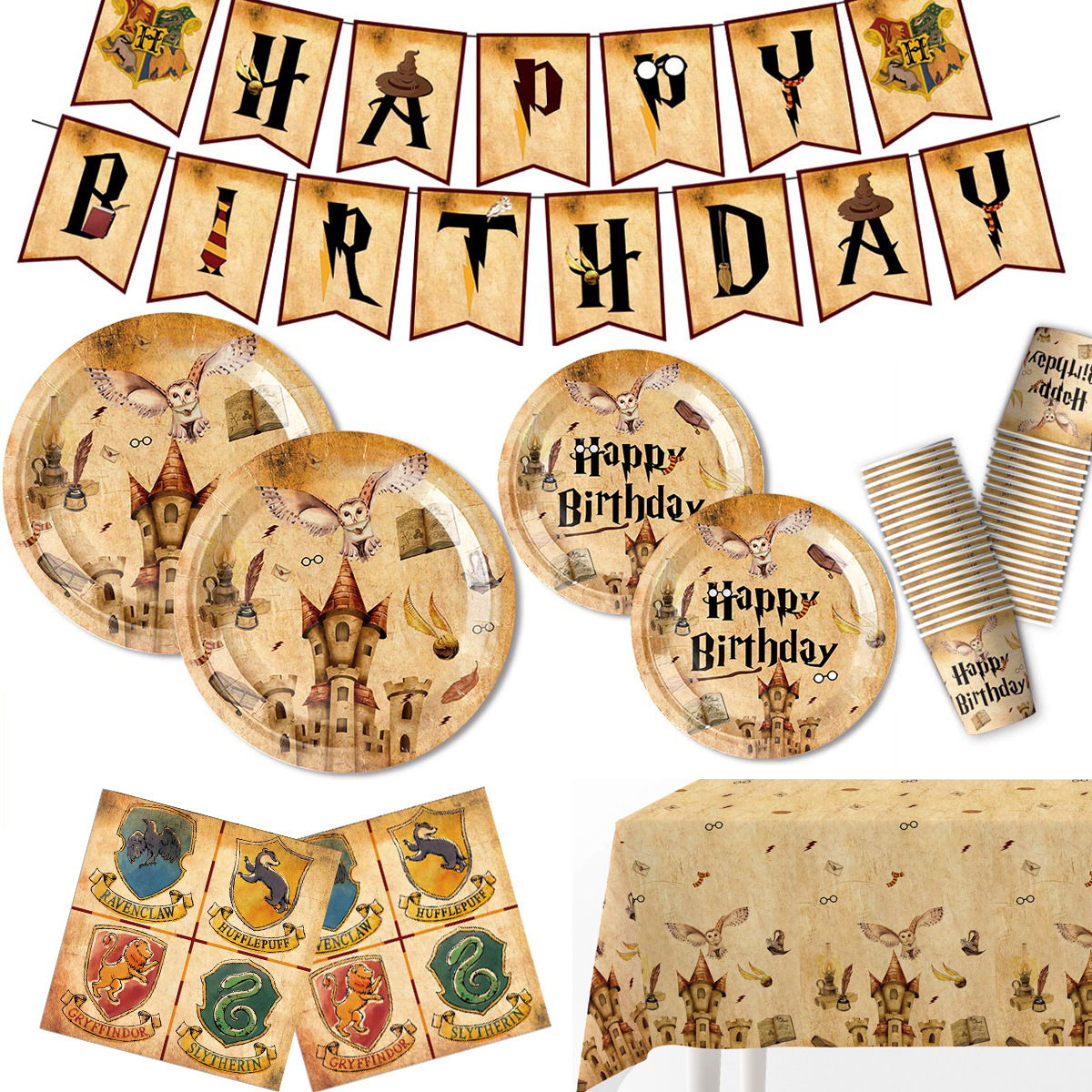 Cross-border Harry Potter Paper Tray Wizard Party Theme Birthday Party Paper Cup Tissue Tablecloth Banner Decoration Arrangement