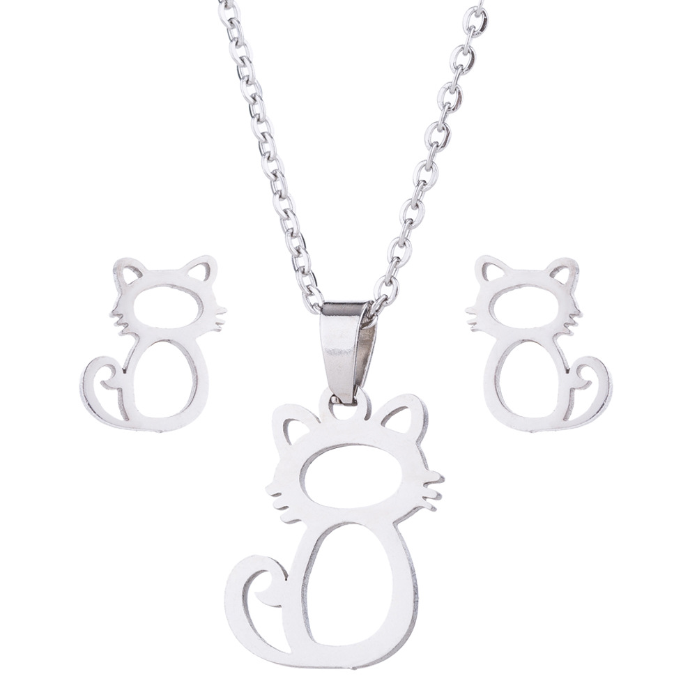 Fashion Cat Stainless Steel Plating Hollow Out Jewelry Set 2 Pieces display picture 3