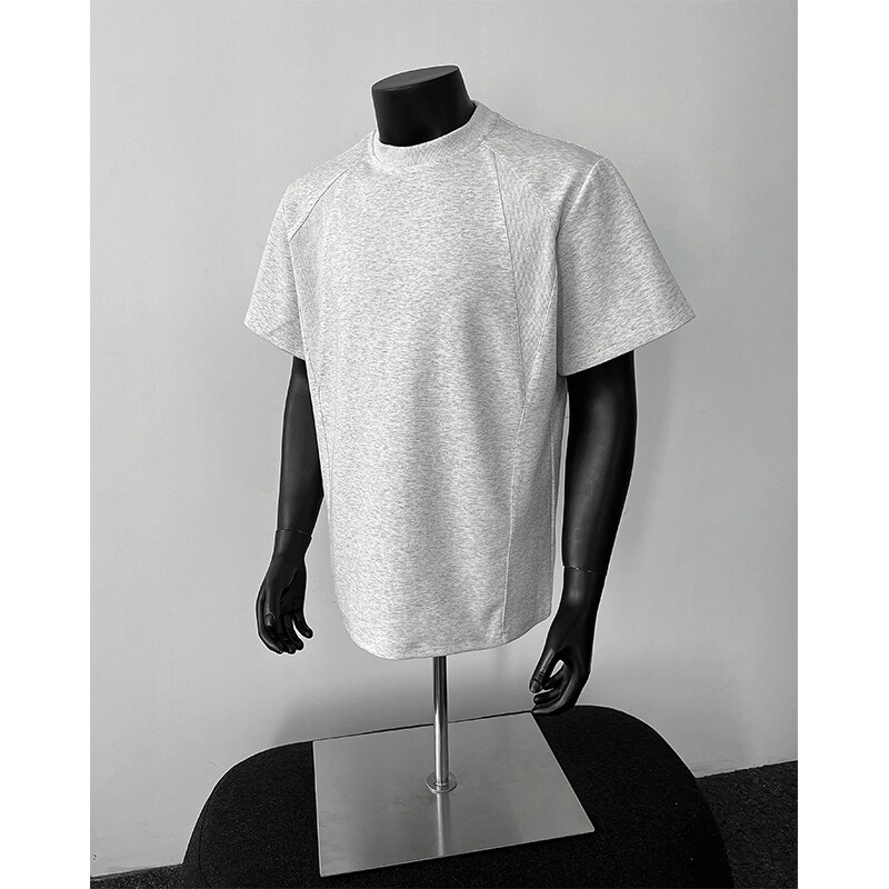Men's Heavyweight Short Sleeve T-Shirt Classic Crew Neck, Relaxed Fit Breathable Poly-Cotton Blend, Summer Casual Tee For Everyday Wear (Grey/)"_viptrois.com