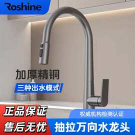 跨境厨房抽拉水龙头全铜陶瓷阀芯双出水冷热水龙头洗菜盆水槽龙头