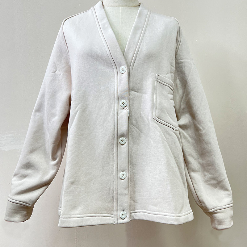 2024新款针织棉米白色圆领开衫外套拼接休闲卫衣外套