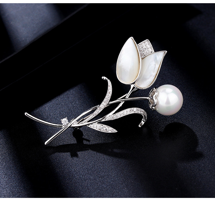 Tulpenblüten Perlenbrosche Für Herren, Elegante Kristallnadel_voghion.com