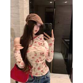 网纱镂空后背绑带碎花防晒衫女夏季甜热辣妹露背上衣别致罩衫