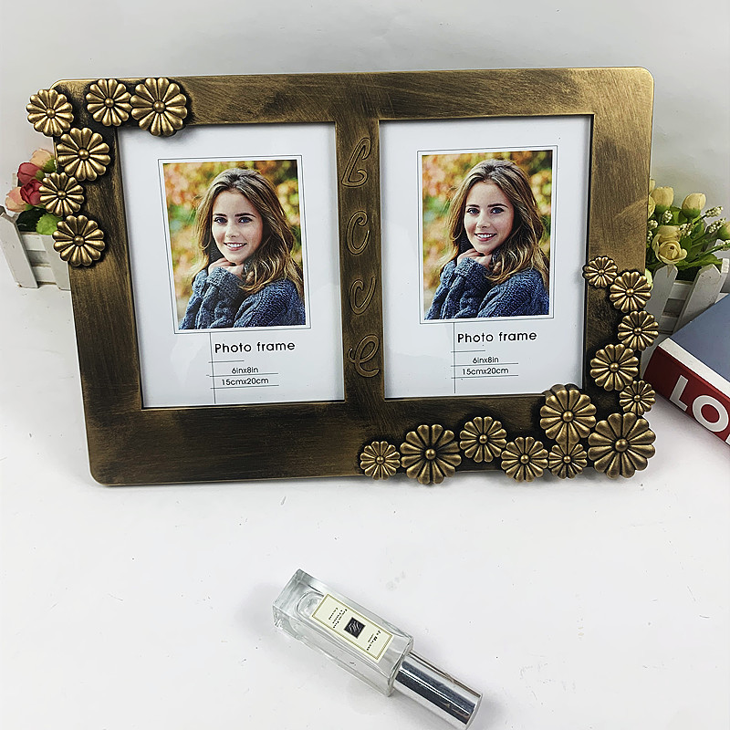 8 inch double hole plastic spray paint photo frame retro combination conjoined PP photo frame cross-border export supply gifts