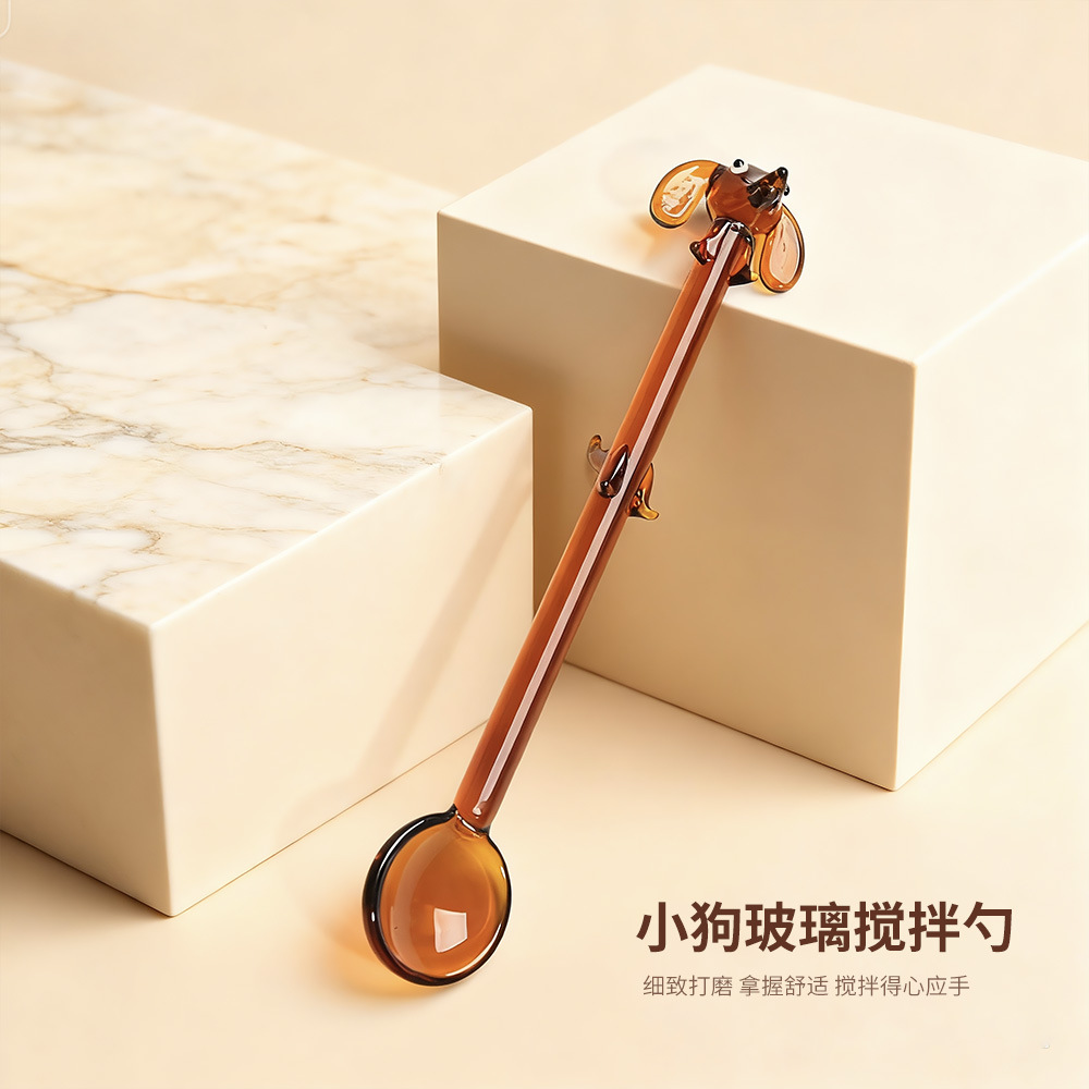 Cuchara de café de perro creativa encantadora cuchara de vidrio de colores encantadora cuchara de helado de postre cuchara de café batida
