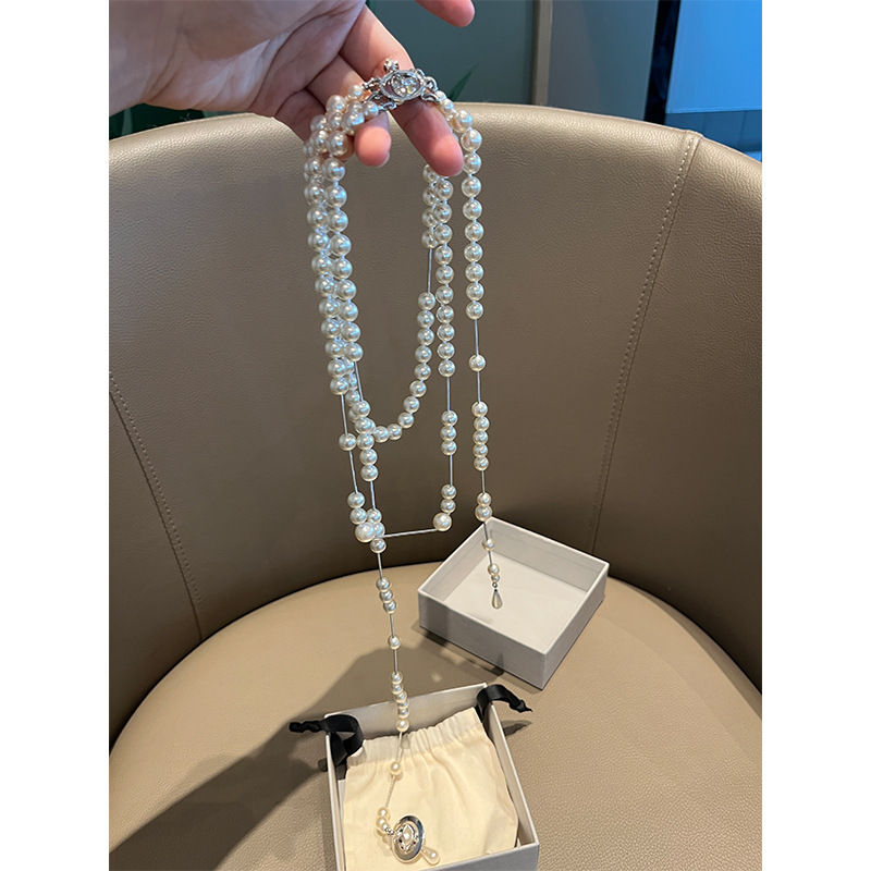 西太后破碎珍珠项链高品质长珍珠立体土星锁骨链不规则三层项链